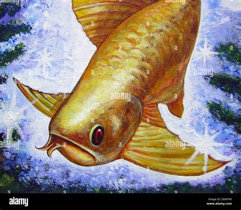 Art Painting Acrylic Color Arowana Fish Design Background From