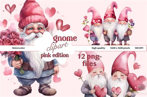 Pink Garden Gnome Clipart Set Heart Themed Gnomes Pngs Pink Gnome ...