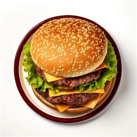 A Hamburger With Cheese And Lettuce On It Sits On A Plate Premium Ai