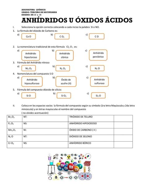 Anhídridos u óxidos ácidos worksheet Nomenclatura química Cuadernos