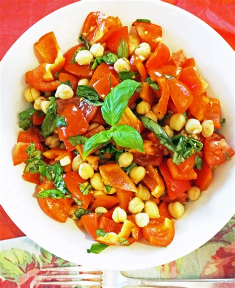 Tomato Chickpea And Red Pepper Salad With Fresh Basil Jazzy Vegetarian Vegan And Delicious