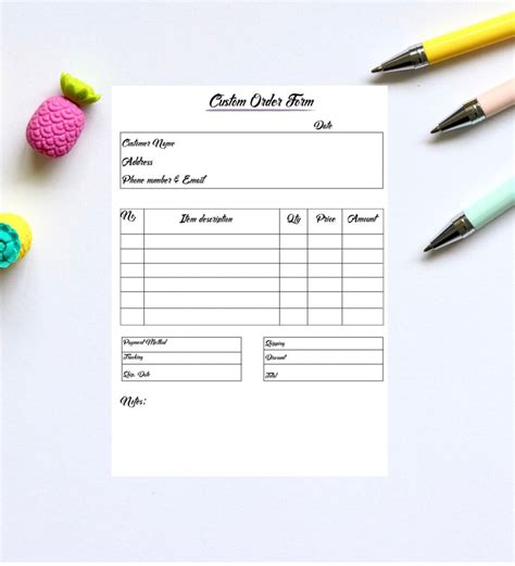 Order Form Printable Custom Order Instant Download Small Business Templates Goodnotes