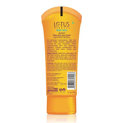 Buy Lotus Herbals Safe Sun Detan After Sun Face Pack 100 Gm Online At