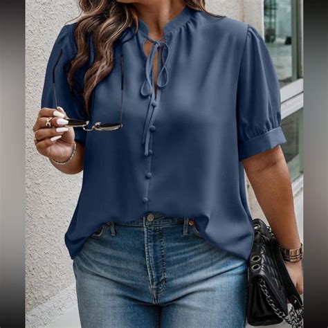 Tops Plus Size Tie Neck Puff Sleeve Blouse Poshmark