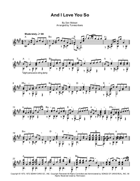 And I Love You So Arr Tunescribers By Don Mclean Sheet Music For Solo Guitar At Sheet Music