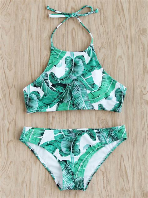 Jungle Print Halter Bikini SetFor Women Romwe