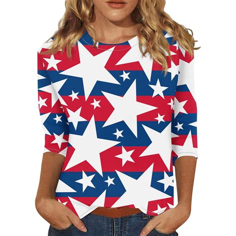 Wangxldd Womens Petite Tops 4th Of July Elbow Length Patriotic Tees