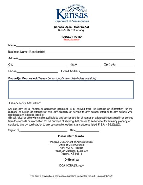 Kansas Kansas Open Records Act Request Form Fill Out Sign Online And