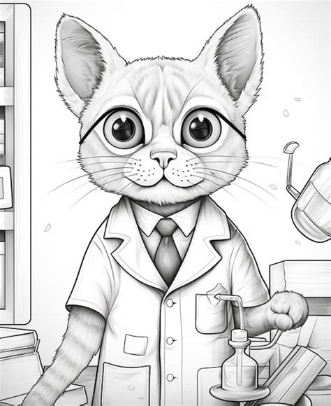 Premium Ai Image Arafed Cat In A Lab Coat And Tie Holding A Pipe