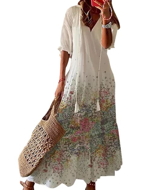 Lumento Women Sexy Holiday Maxi Dresses Casual Half Sleeve Summer Beach