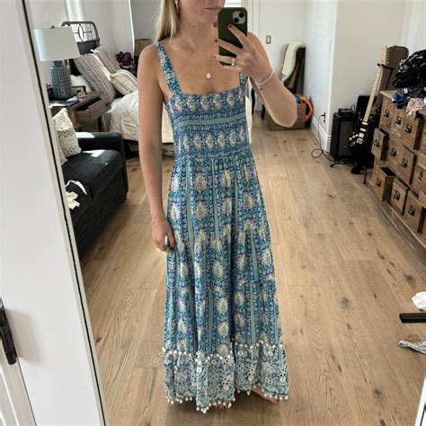 Zara Blue Floral Maxi Dress Detailed Pom Poms On Depop