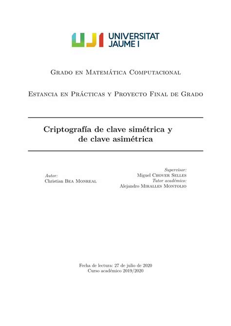 Pdf Criptograf A De Clave Simetrica Y De Clave Asimetrica