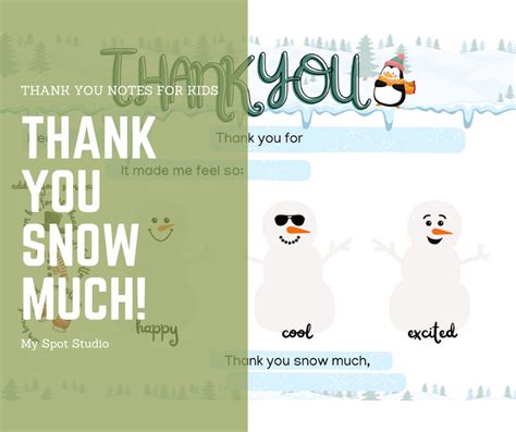 Thank You Snow Much Thank You Notes For Kids Printable Download Etsy