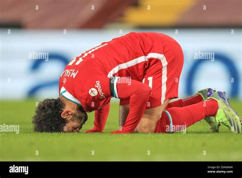 Mohamed Salah 11 Of Liverpool Kisses The Floor After Scoring To Make