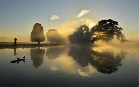 Wallpaper X Px Calm Lake Landscape Mist Morning Nature