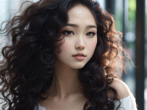 Premium Photo Young Asian Beauty Woman Curly Long Hair With Korean