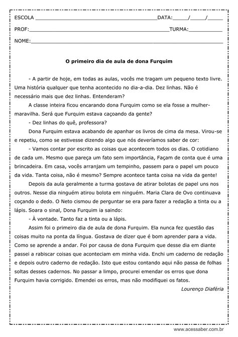 Texto Para Primeiro Dia De Aula 6 Ano Texto Exemplo