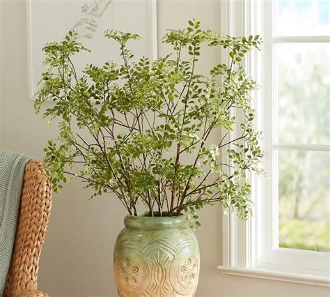 Faux Green Petal Leaf Branch Faux Plants Artificial Flowers Pottery