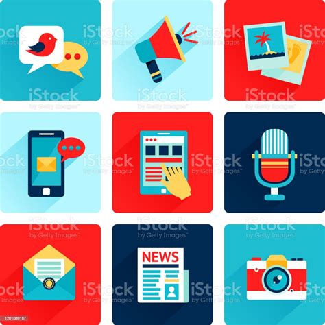 Media Flat Icon Set Stock Illustration Download Image Now Blogging