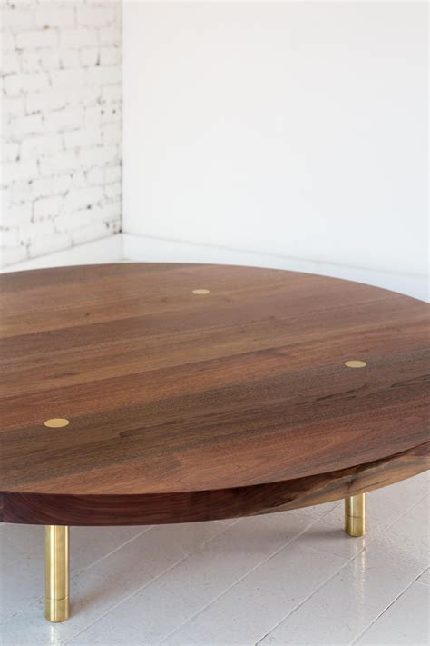 Contemporary Wood Strata Coffee Table In Walnut And Brass By Fort