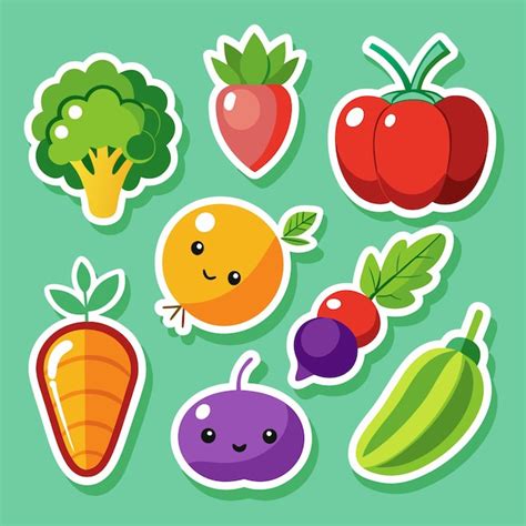 Cute Fruit And Vegetable Stickers Premium Ai Generated Vector
