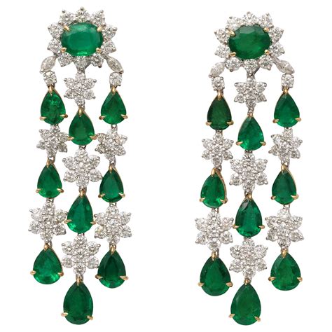 Emerald and Diamond Chandelier Earrings For Sale at 1stDibs | emerald ...