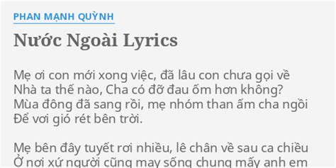 NƯỚC NGOÀI LYRICS by PHAN MẠNH QUỲNH Mẹ ơi con mới