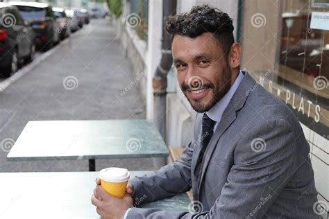 Elegant Businessman During Coffee Break Stock Image Image Of Elegant