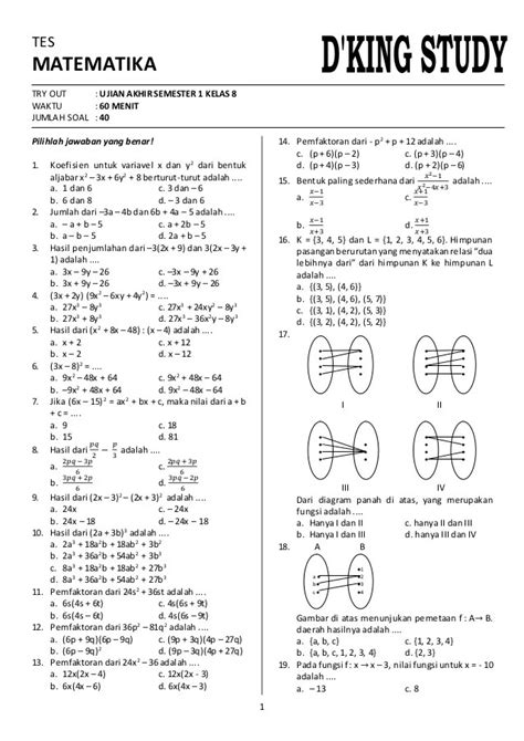 Soal Matematika Kelas 9 Semester 1 Kurikulum 2013 Beserta Jawabannya