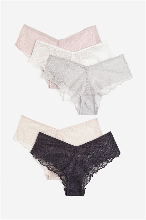 5 Pack Lace Hipster Briefs Dark Grey Light Pink Ladies Handm Gb