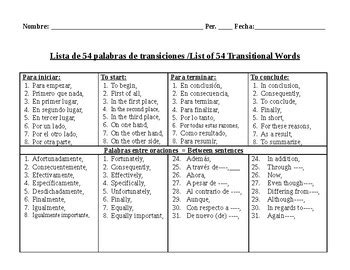 Spanish Transition Words