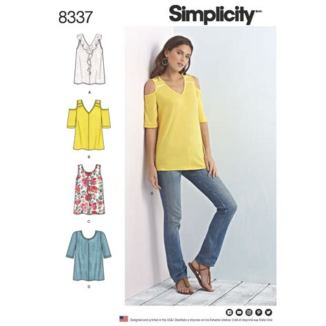 Simplicity Misses Knit Tops With Bodice And Sleeve Variations