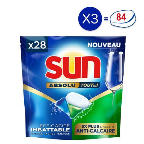 84 Lavages Capsules Tout En 1 SUN Absolu Protection Lot De 3x28