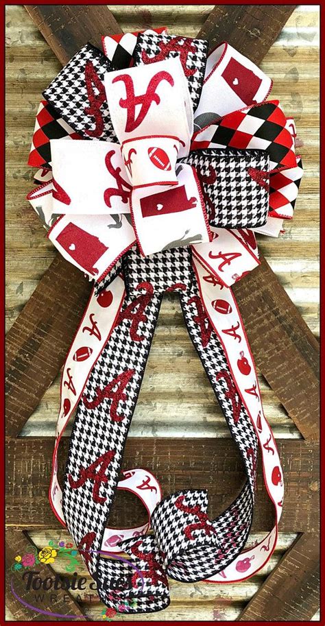 Alabama Crimson Tide Bow Alabama Game Ribbon Glittered A Bow Etsy Mailbox Bow Bows Wreath Bow