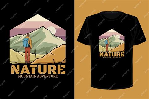 Premium Vector Nature Mountain Adventure Retro Vintage T Shirt Design