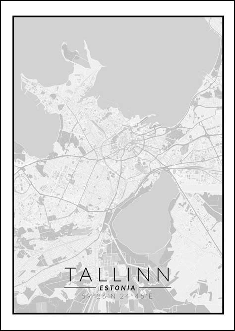 Galeria Plakatu Plakat Tallin Mapa Czarno Biała 30x40 cm Galeria