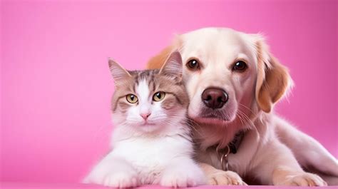 Premium AI Image | Cute Cat and Dog Hugging each other on Pink Isolated