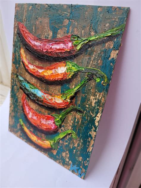 Chili Pepper Painting Kitchen Wall Art Original Impasto Oil Painting ...