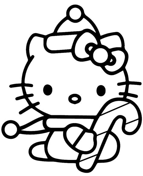 Dibujo De Hello Kitty Con Bastón De Caramelo Navideño Para Colorear