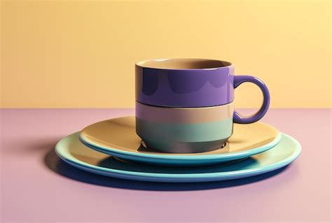 Una Pila De Platos Y Tazas De Colores Se Apilan Uno Encima Del Otro