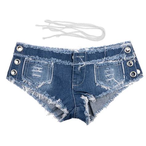 Women Sexy Denim Side Lace Up Super Short Jeans Low Waist Skinny Hot