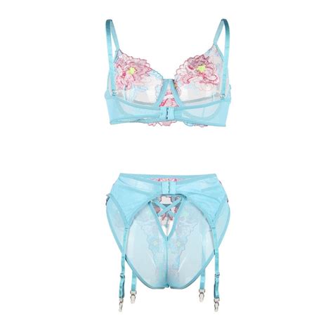 Floral Embroidery Underwire Garter Lingerie Set Etsy