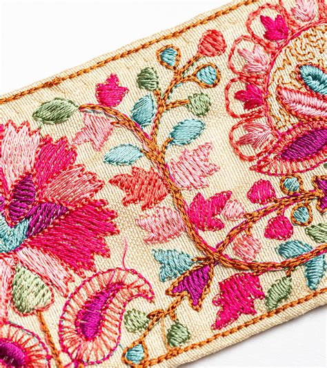 Pink Thread Embroidered Border On Nude Base Lace Trimss India
