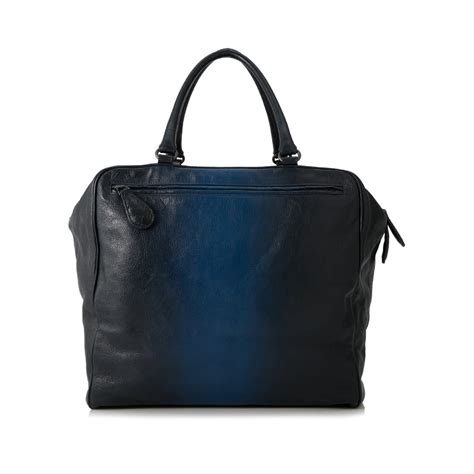 Bottega Veneta Vintage Goatskin Madras Sfumato Brera Bag Nero Blu