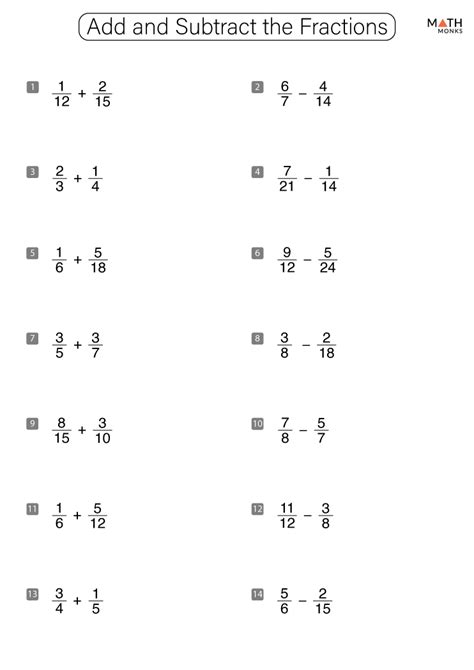 Adding And Subtracting Fractions Worksheets With Answer Key