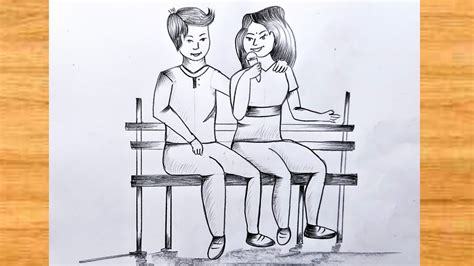 Girl Sitting On Bench Drawing