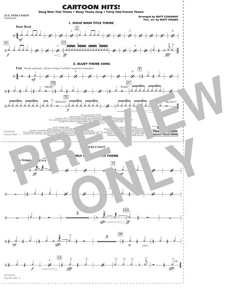 Cartoon Hits Aux Percussion Sheet Music Matt Conaway Marching Band