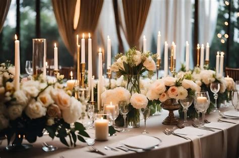 Una Mesa Puesta Para Una Boda Con Flores Y Velas Foto Premium