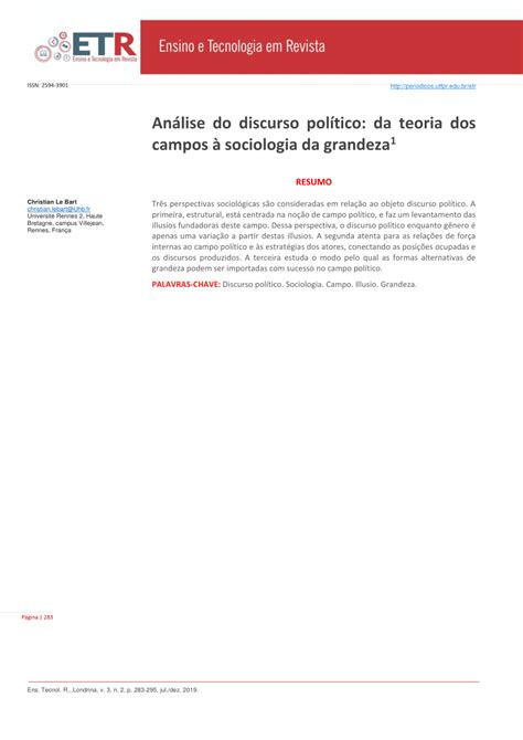 Pdf Análise Do Discurso Político Da Teoria Dos Campos à Sociologia