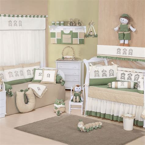 Quarto Completo Enxoval Bebê Menino Cor Verde Macaquinho Essencial